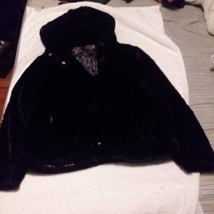 Black Faux Fur Hooded Coat/Jacket